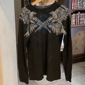 Vintage Sinful AFFLICTION Black Long Sleeve Shirt Men’s L Guns & Eagles Y2K